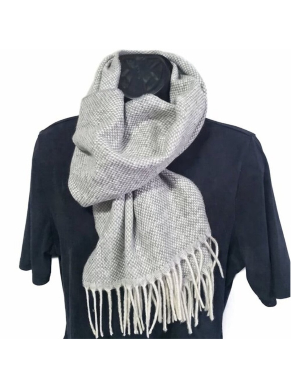 LINEA EMMETI NWT Italian Cashmere & Wool Knit Scarf Wrap Grey Check Woven Unisex